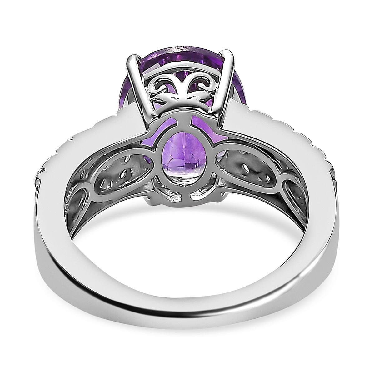 Moroccan Amethyst and Natural Zircon Ring in Platinum Overlay Sterling Silver 4.35 Ct