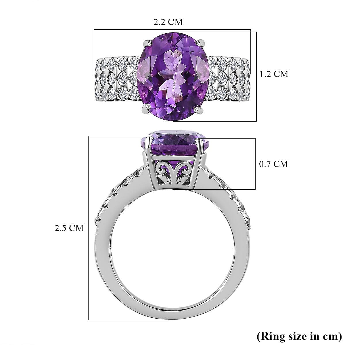 Moroccan Amethyst and Natural Zircon Ring in Platinum Overlay Sterling Silver 4.35 Ct