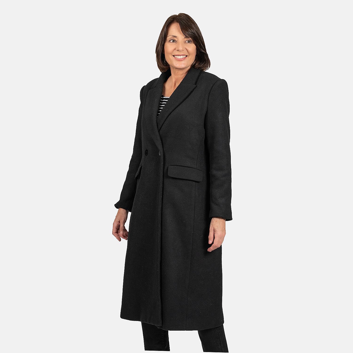 Houndstooth Pattern Longline Coat (Size S-12) - Black & White