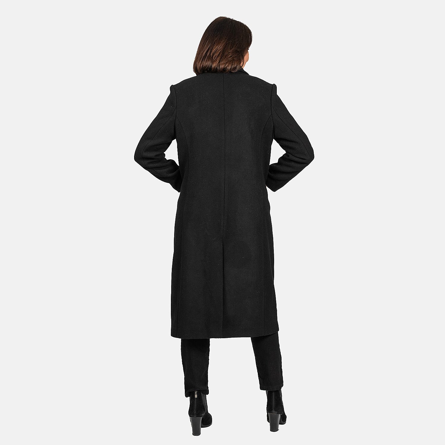 Houndstooth Pattern Longline Coat (Size S-12) - Black & White