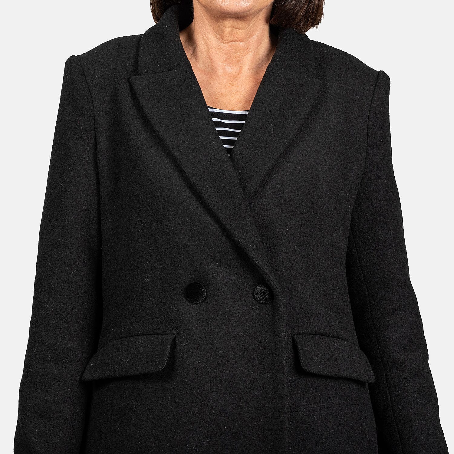 Houndstooth Pattern Longline Coat (Size S-12) - Black & White