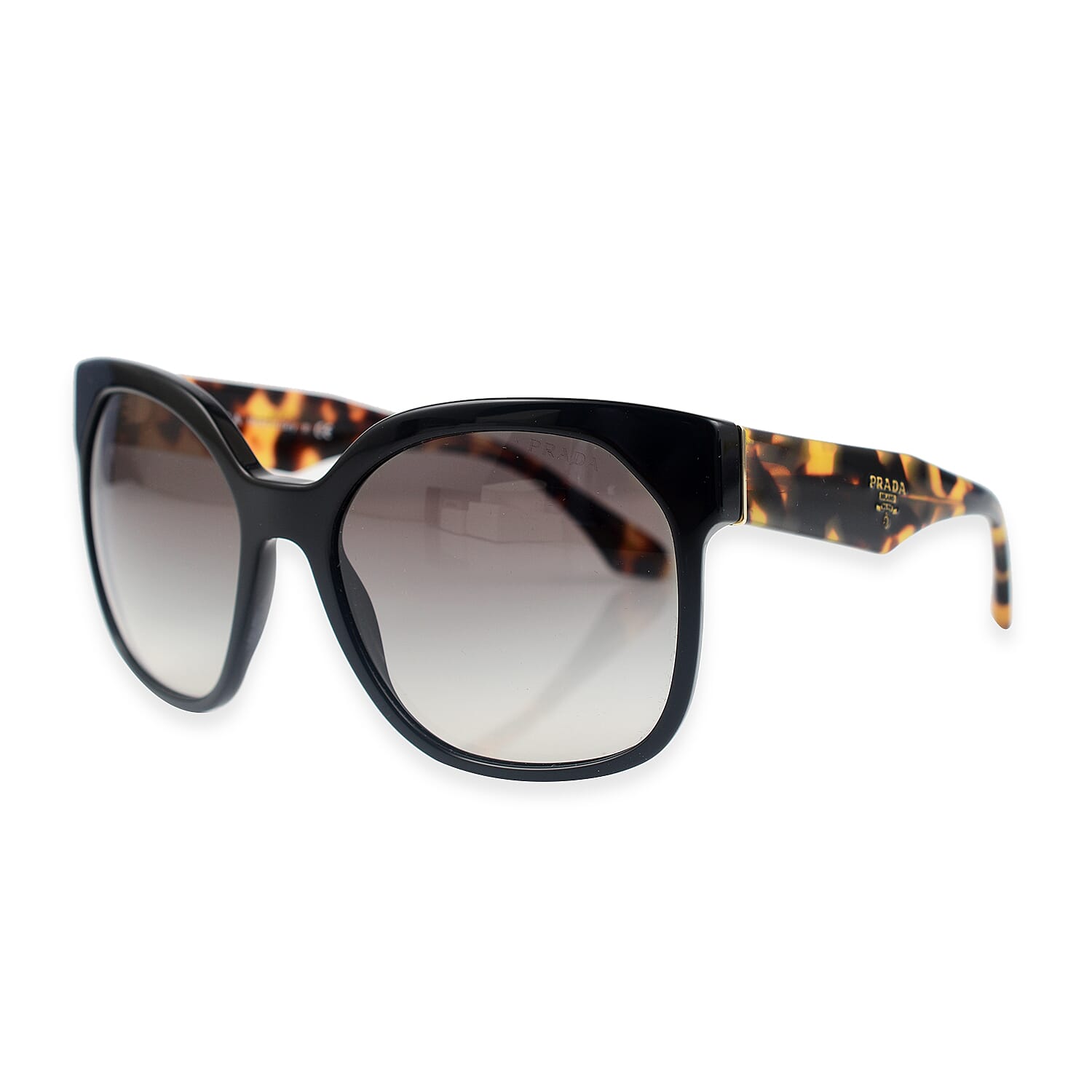 Summer Closeout PRADA Square Edge Tortoise side Sunglasses  - Black