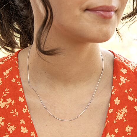 18K White Gold Round Snake Chain With Spring Ring Clasp (Size - 16)