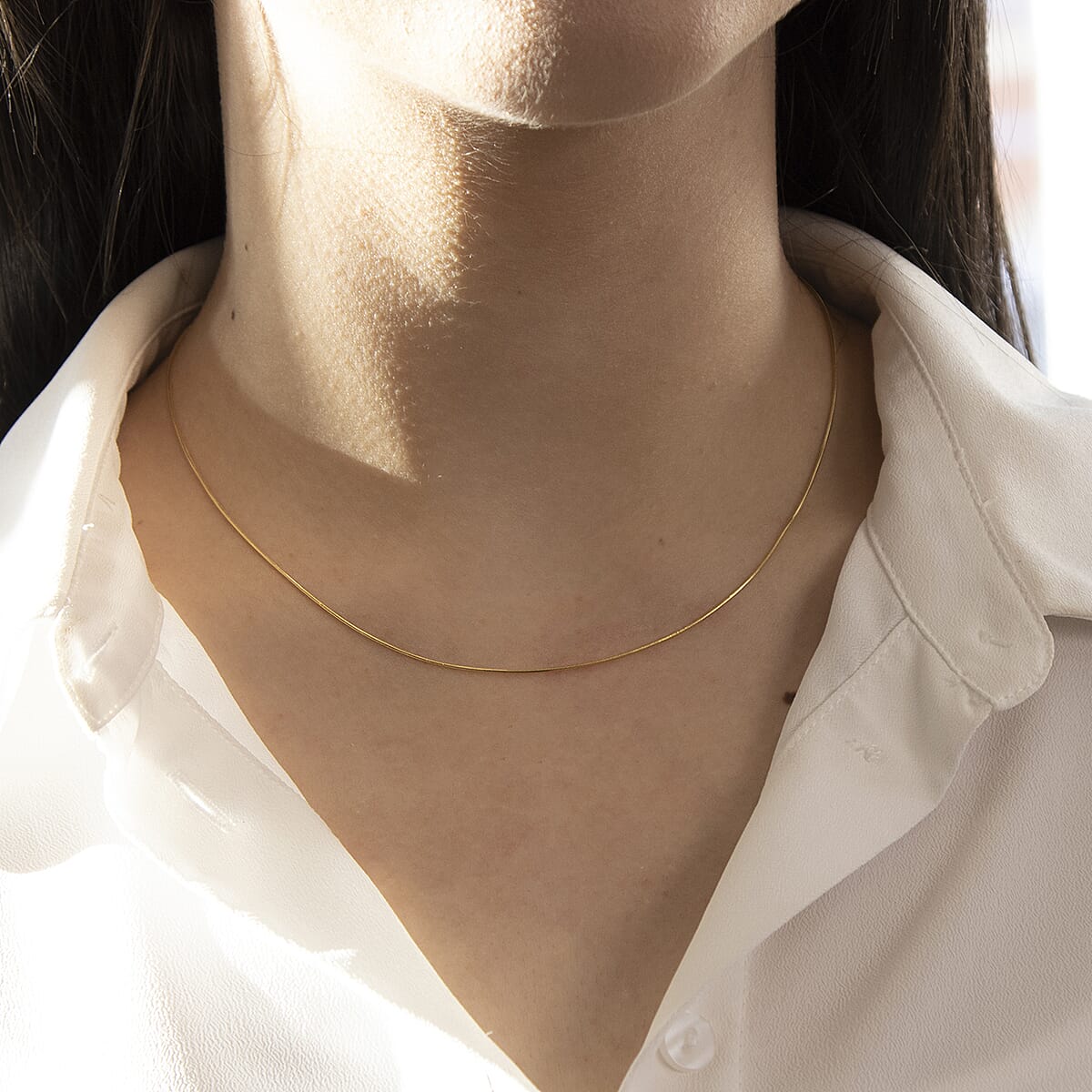 18K Yellow Gold Mini Round Snake Chain With Spring Ring Clasp (Size - 16)