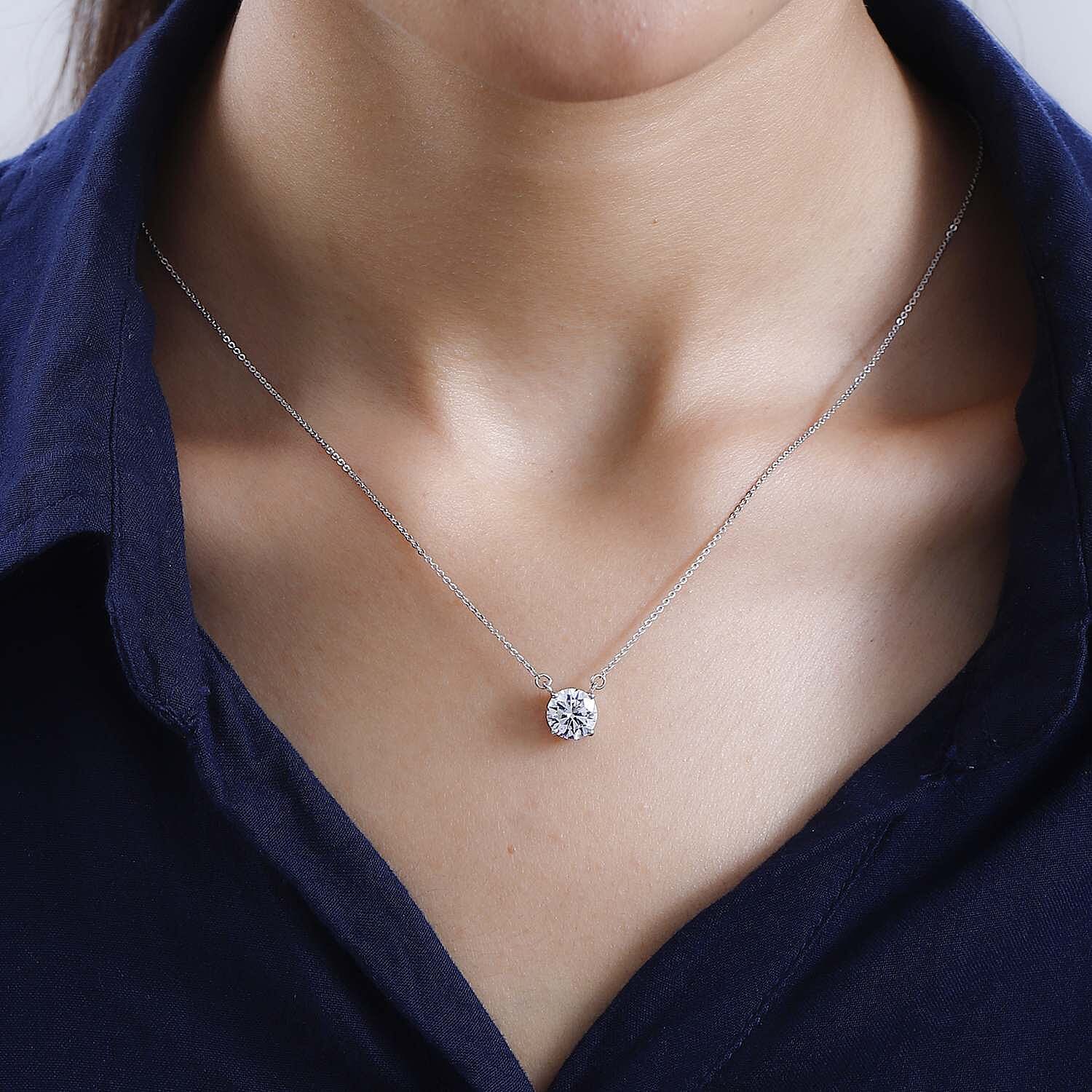  White Cubic Zirconia Fancy Necklace (Size - 20) in Platinum Overlay Sterling Silver 1.46 ct 3.480 Ct.