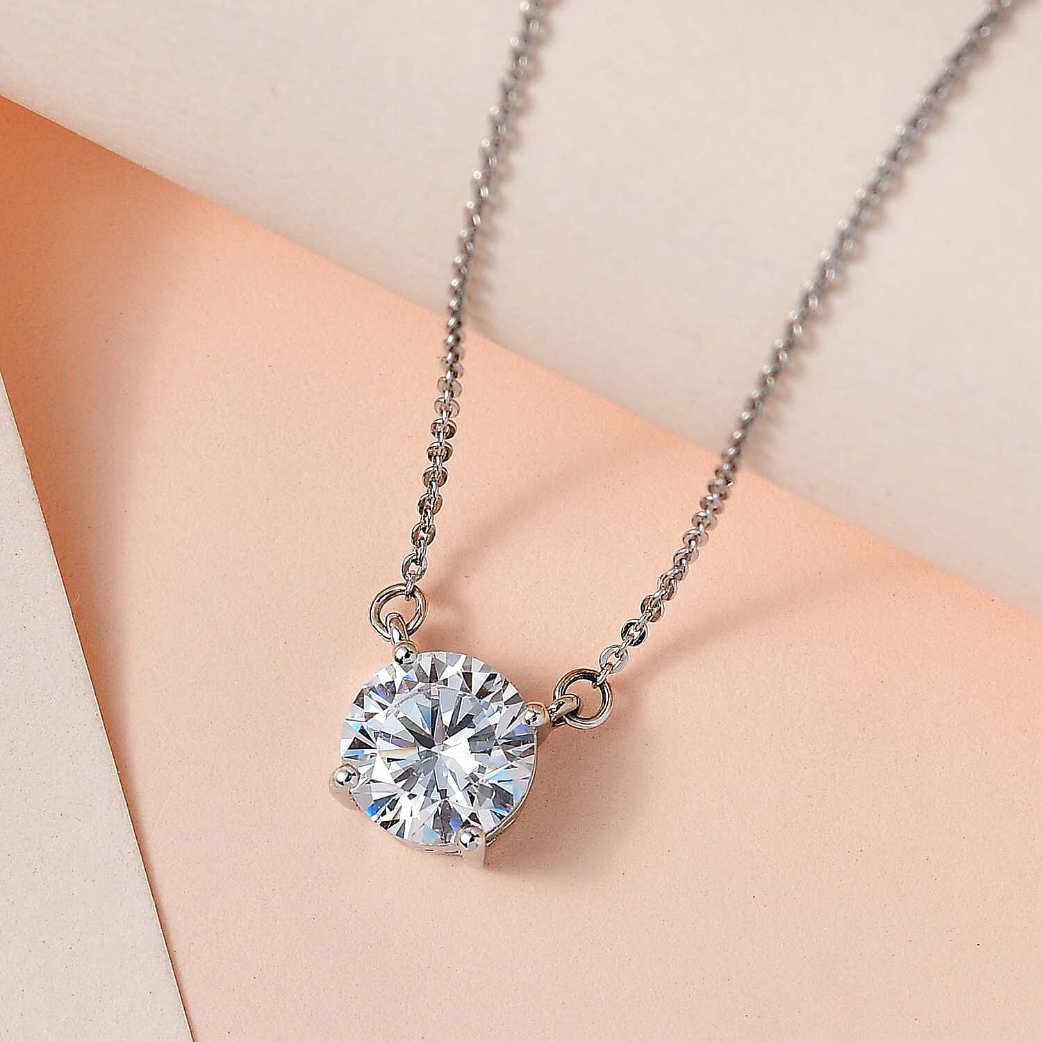  White Cubic Zirconia Fancy Necklace (Size - 20) in Platinum Overlay Sterling Silver 1.46 ct 3.480 Ct.