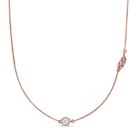 Cubic Zirconia Solitaire Necklace (Size - 20) in 18K Rose Gold Vermeil Plated Sterling Silver
