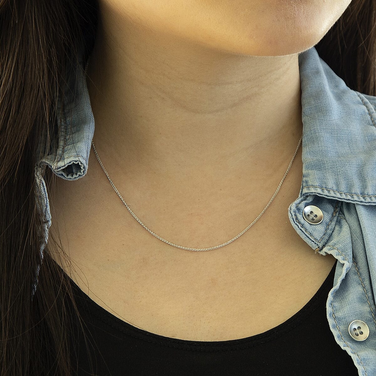 18K White Gold Spiga Chain With Lobster Clasp (Size - 16)