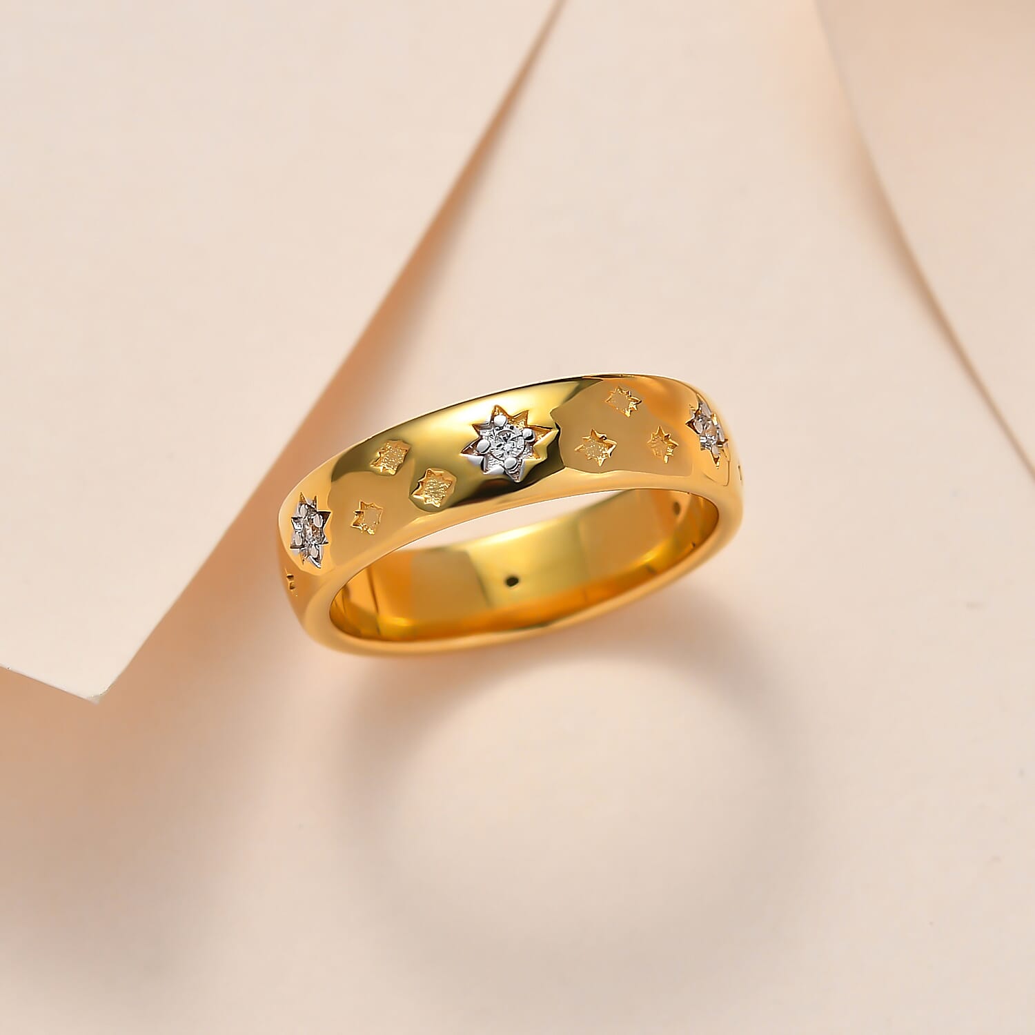 Cubic Zirconia Band Ring in 18K Yellow Gold Vermeil Plated Sterling Silver