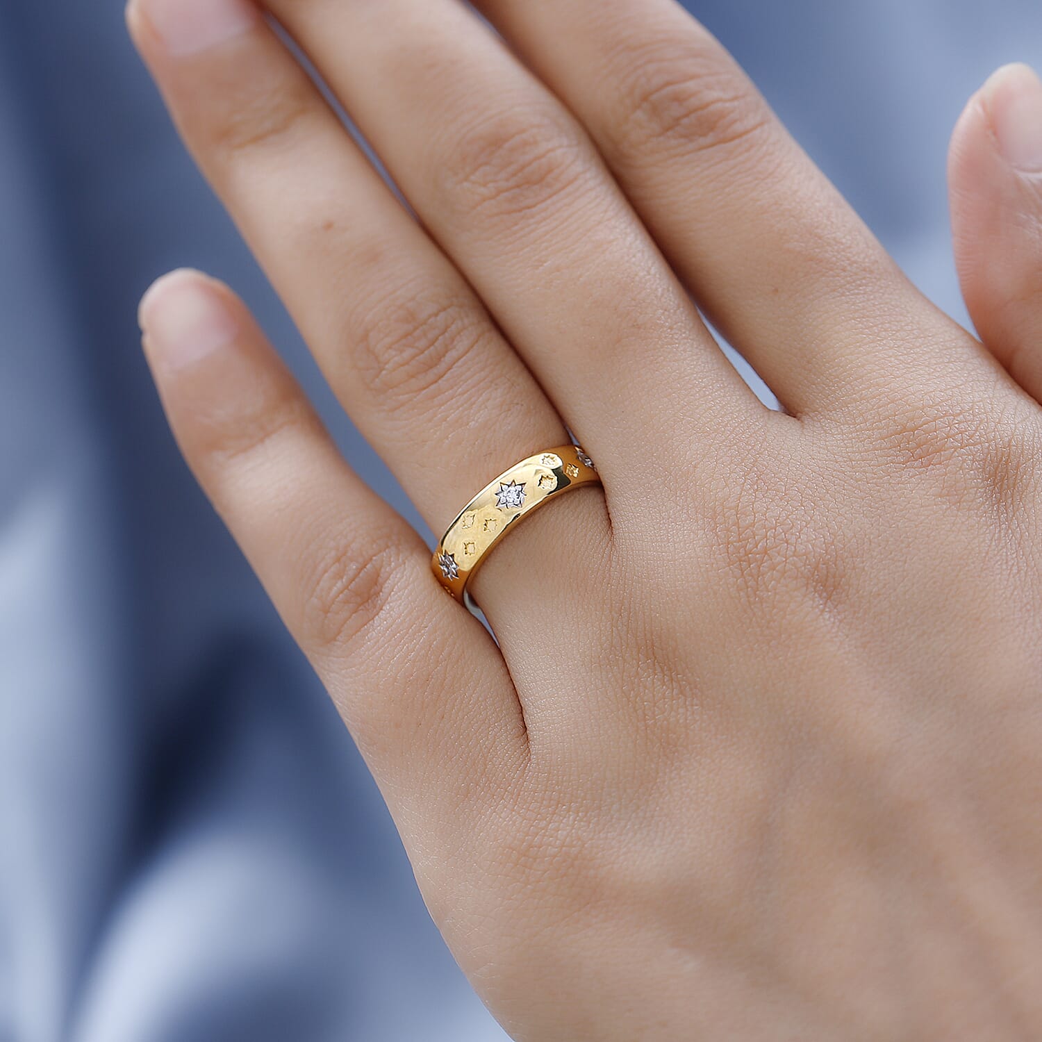 Cubic Zirconia Band Ring in 18K Yellow Gold Vermeil Plated Sterling Silver