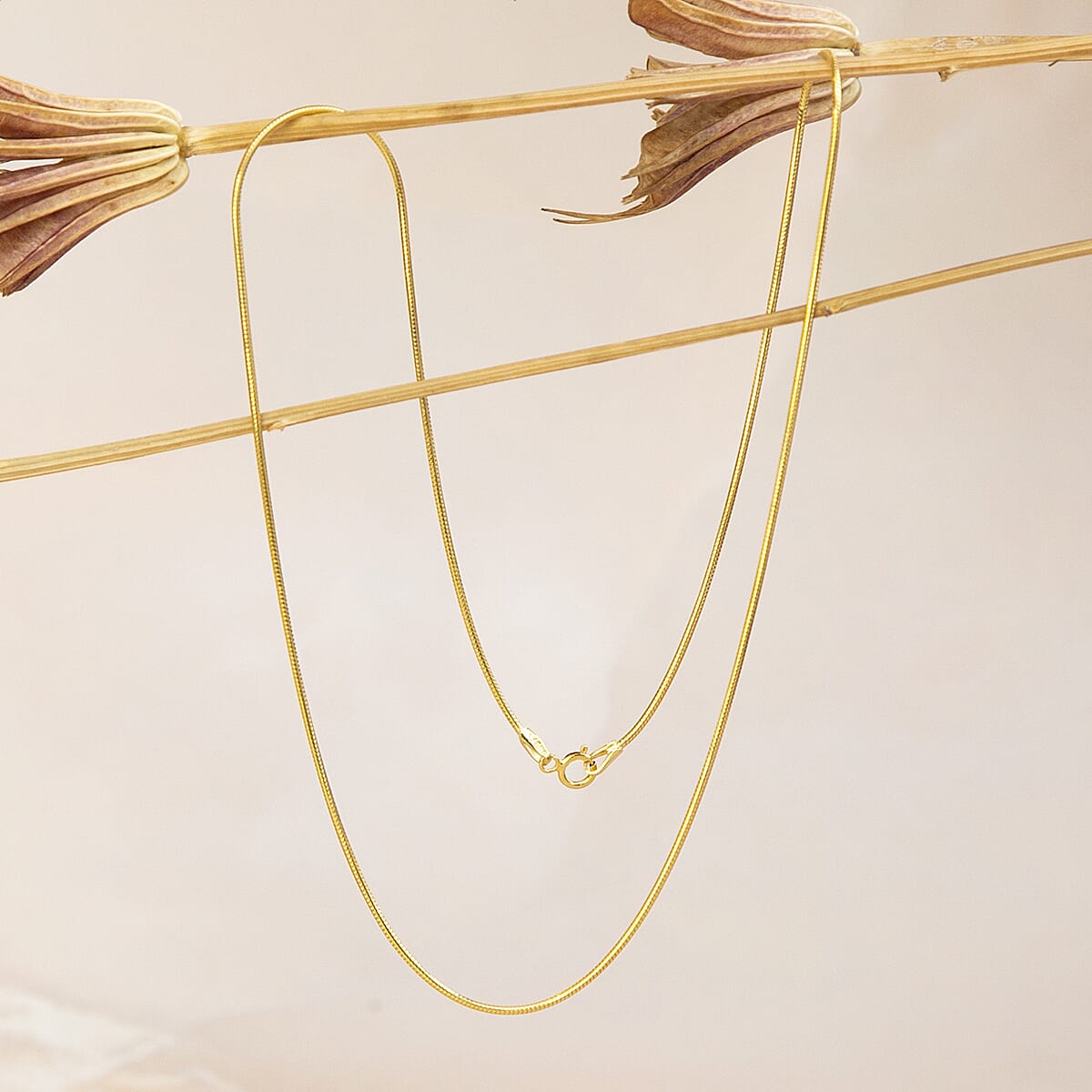 9K Yellow Gold Round Snake Chain With Spring Ring Clasp (Size - 16)