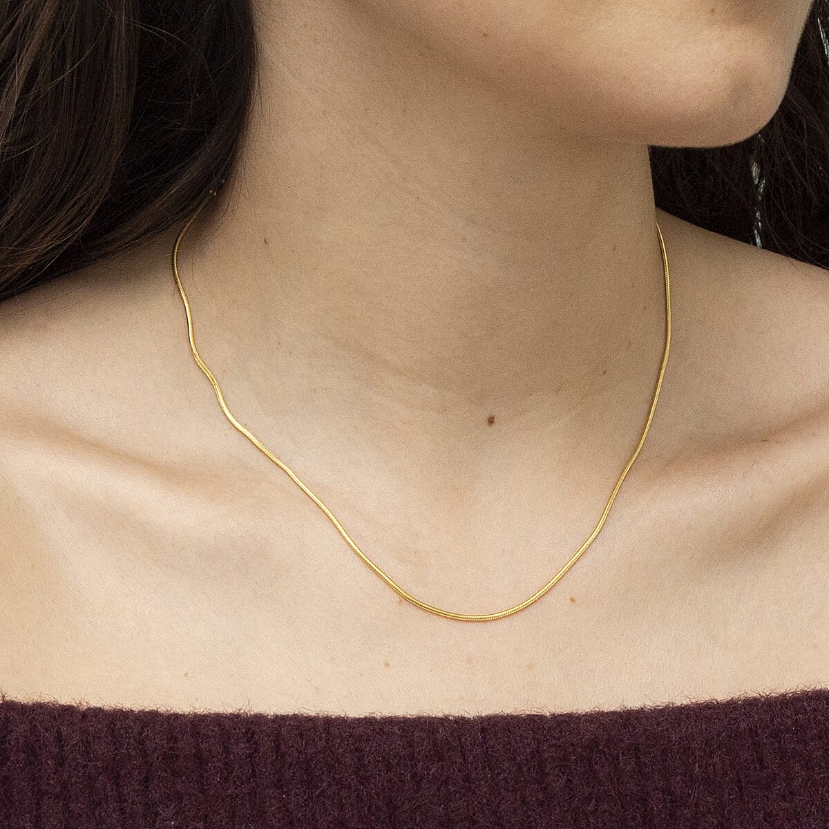 9K Yellow Gold Round Snake Chain With Spring Ring Clasp (Size - 16)