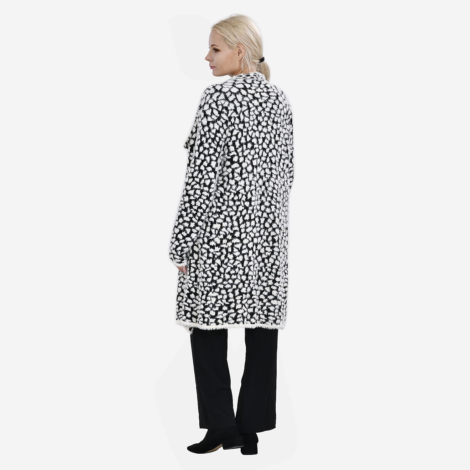 Leopard Pattern Long knitted Coatigan (Size 8 to 20) - Black and White