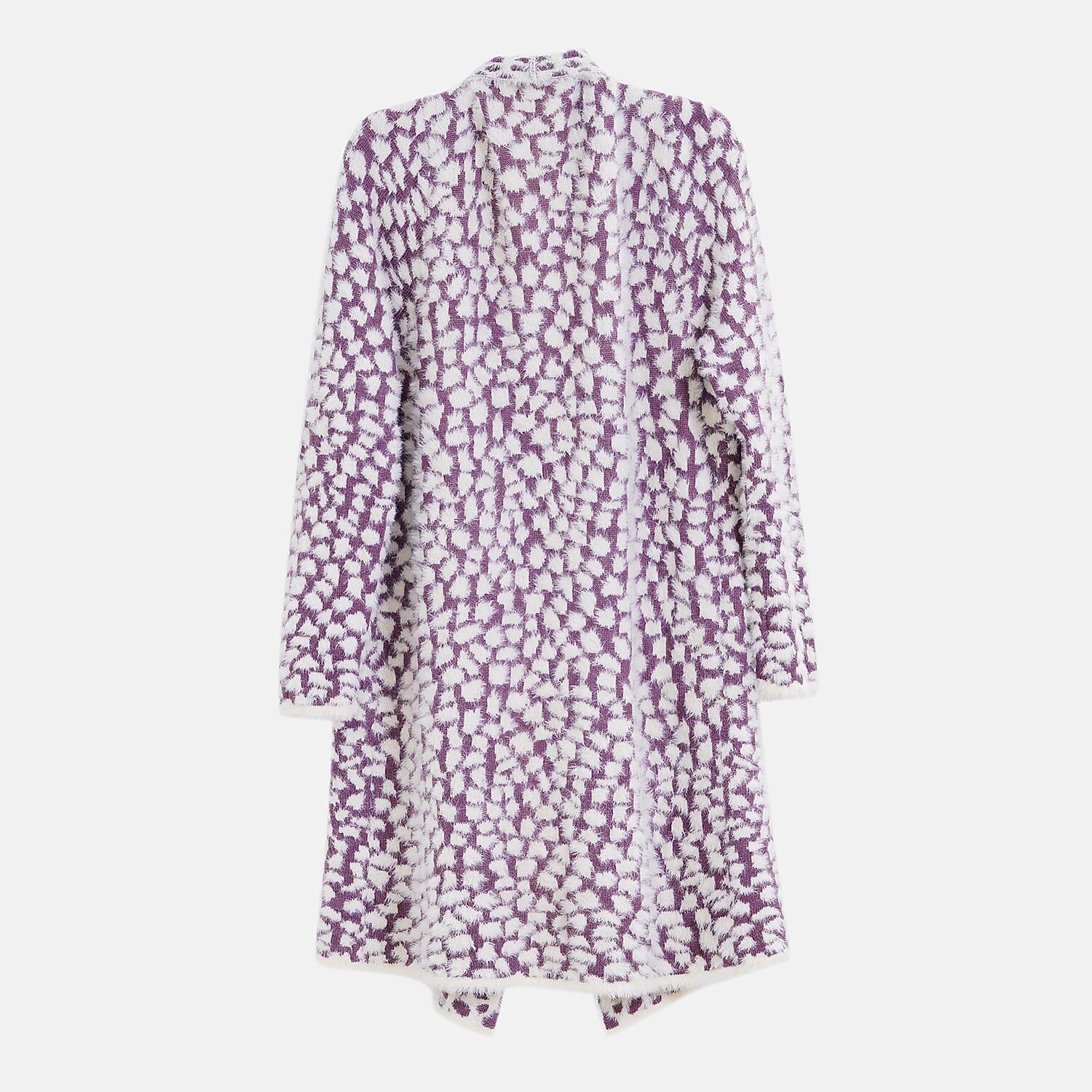 Leopard Pattern Long knitted Coatigan (Size 8 to 20) - Purple - White