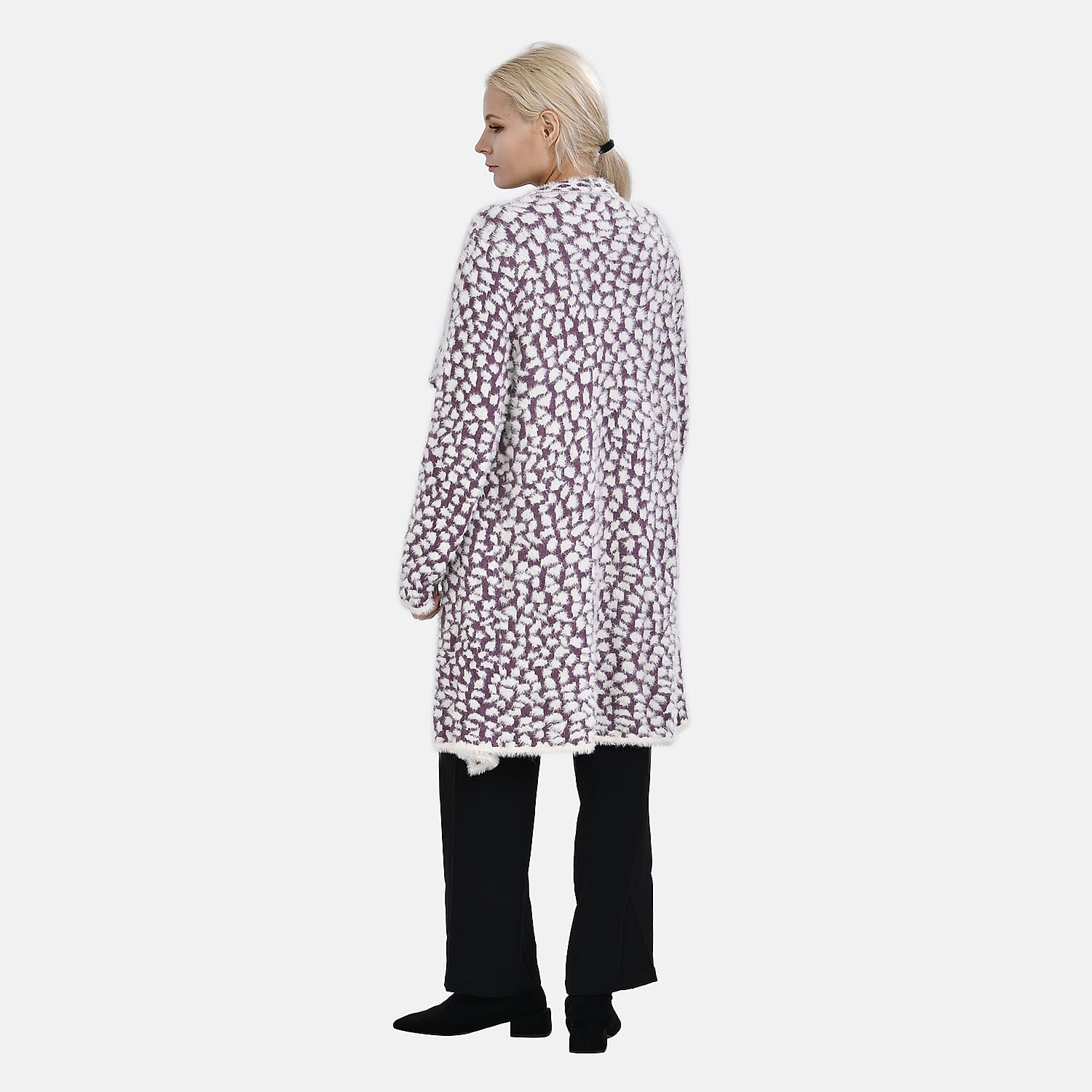 Leopard Pattern Long knitted Coatigan (Size 8 to 20) - Purple - White