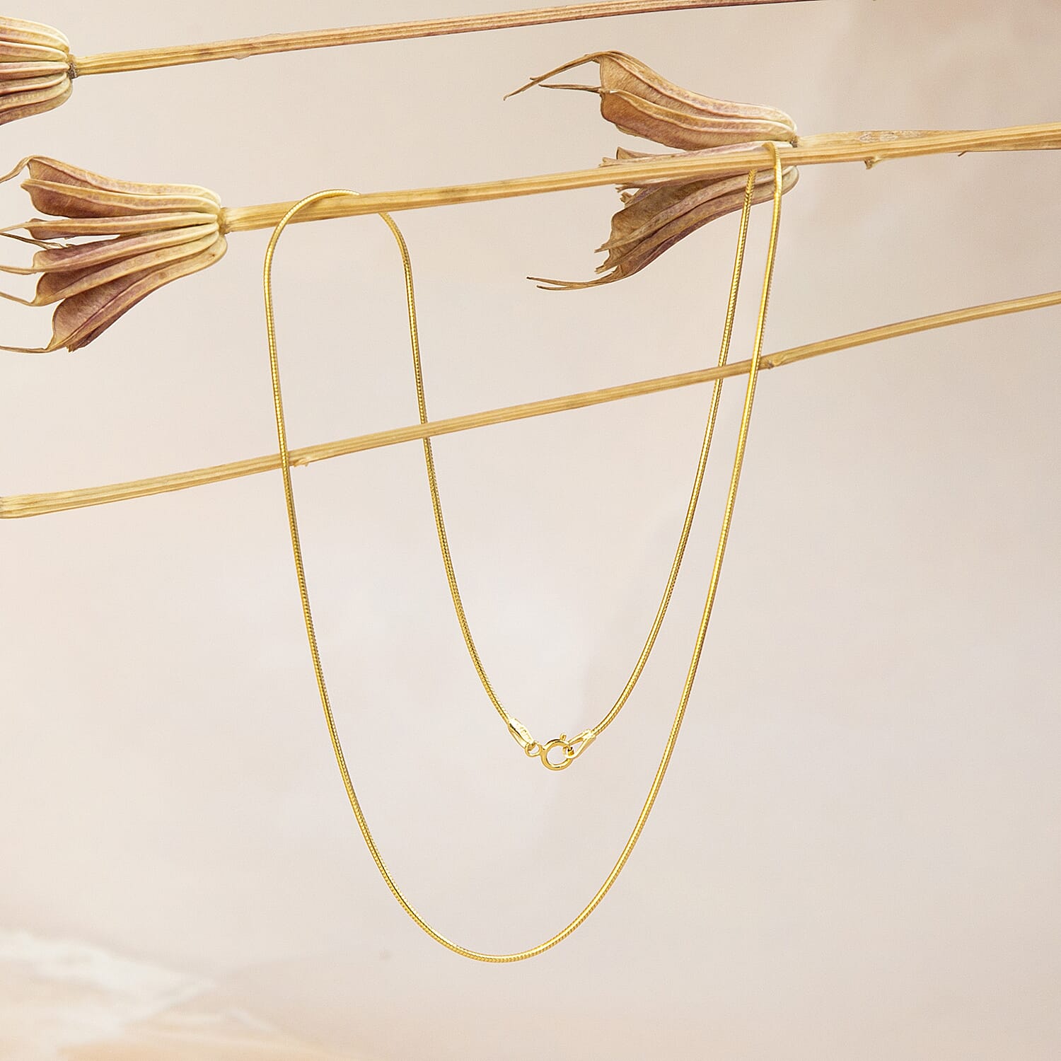 9K Yellow Gold Round Snake Chain With Spring Ring Clasp (Size - 16)