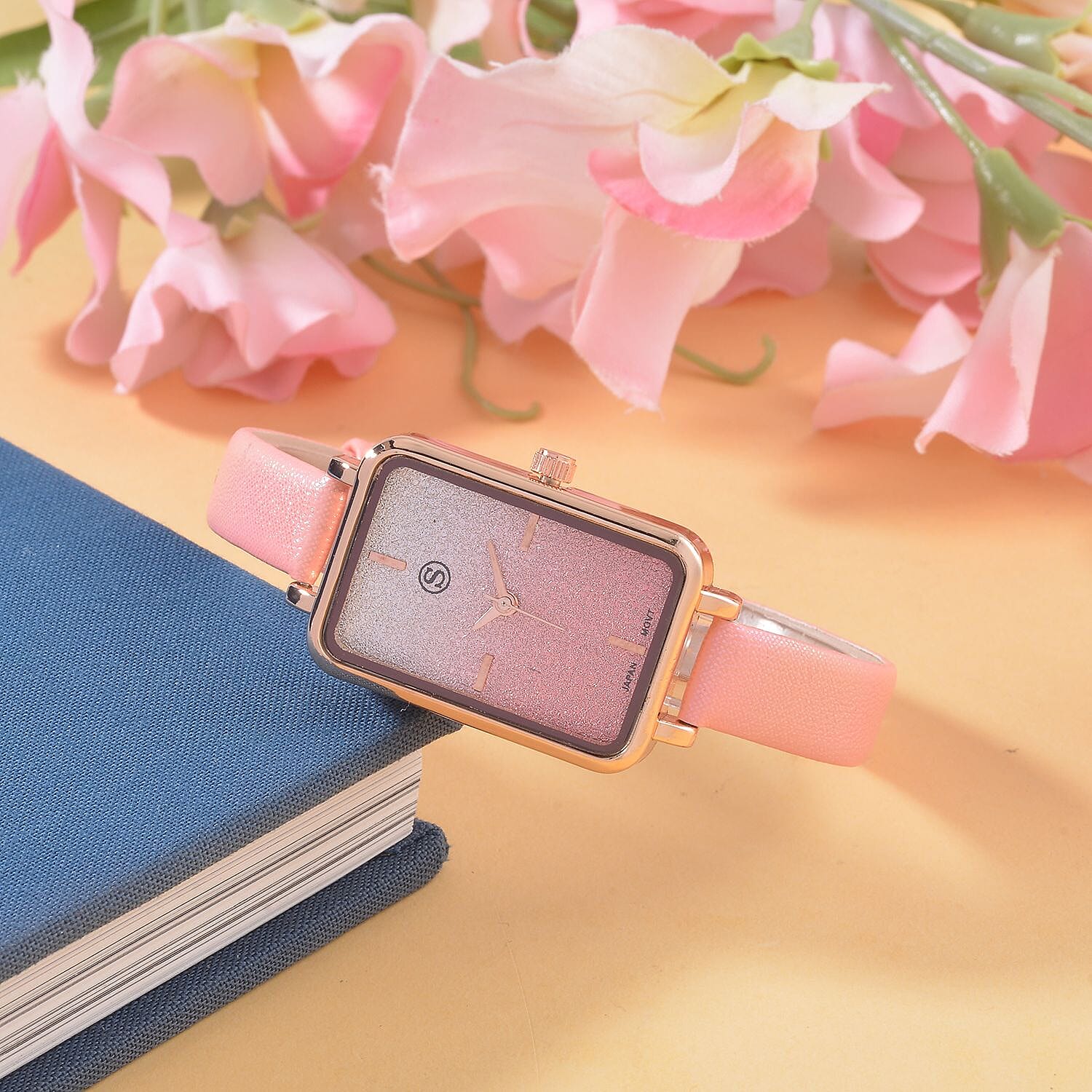 STRADA Japanese Movement Pink Stardust Dial Water Resistant Ladies Watch With Pink Leatherette Strap