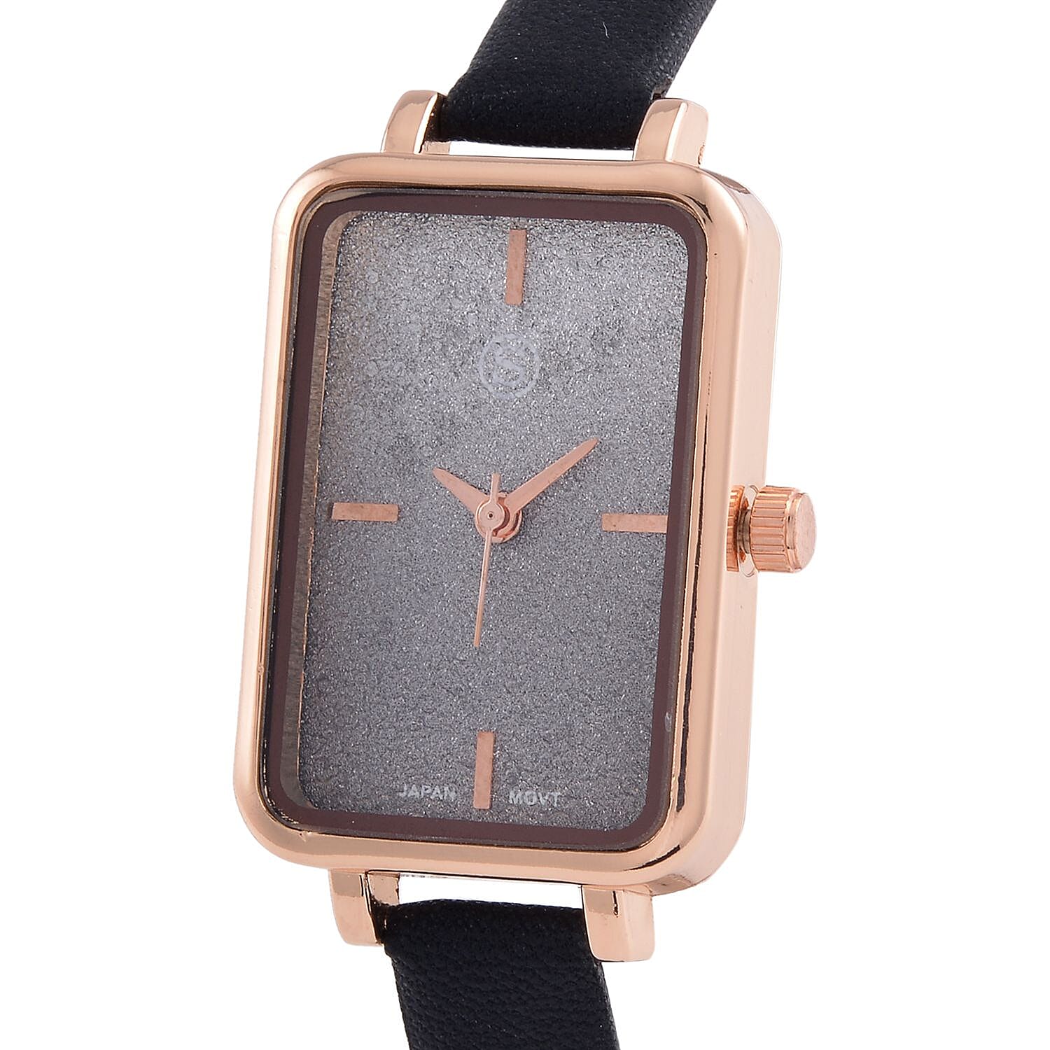 STRADA Japanese Movement Black Stardust Dial Water Resistant Ladies Watch With Black Leatherette Strap