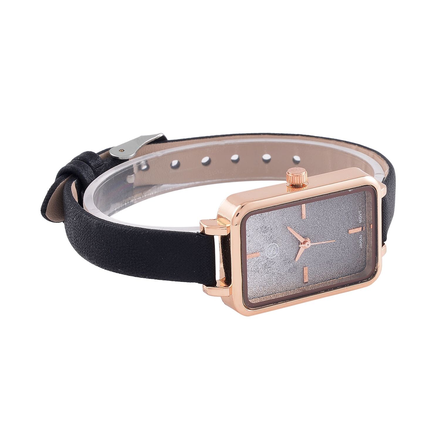 STRADA Japanese Movement Black Stardust Dial Water Resistant Ladies Watch With Black Leatherette Strap