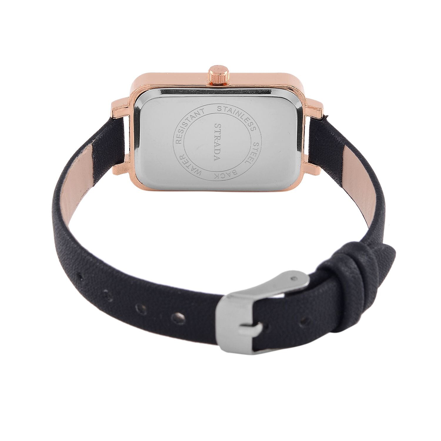 STRADA Japanese Movement Black Stardust Dial Water Resistant Ladies Watch With Black Leatherette Strap