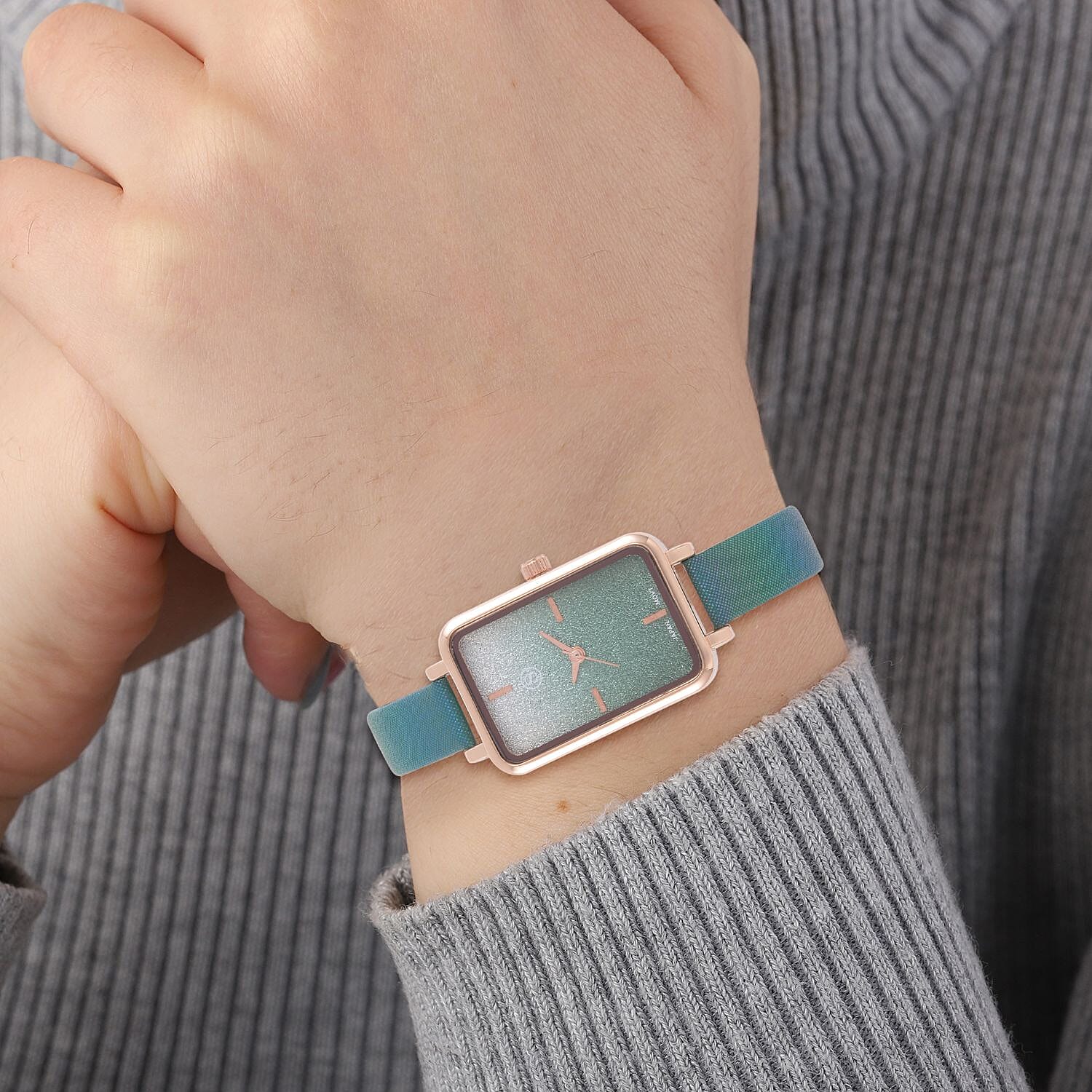 STRADA Japanese Movement Green Stardust Dial Water Resistant Ladies Watch With Green Leatherette Strap