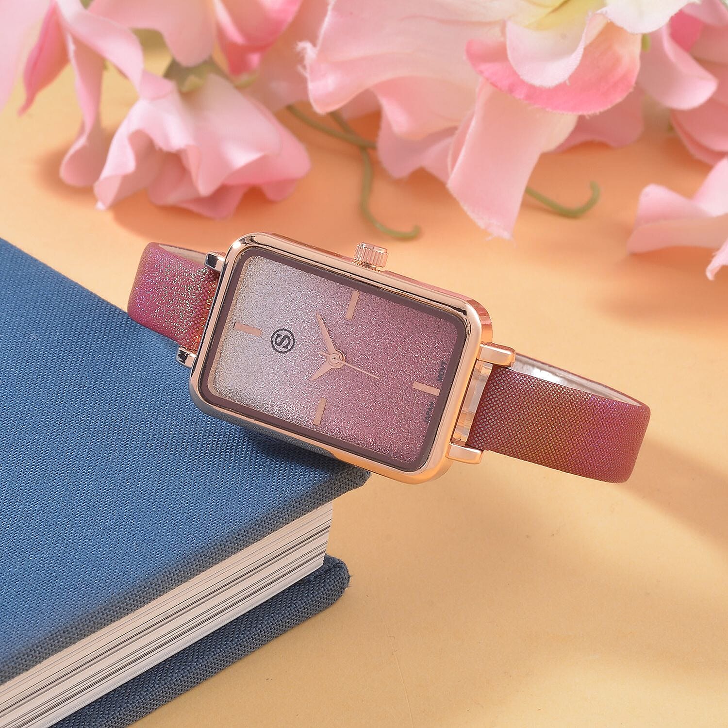 STRADA Japanese Movement Red Stardust Dial Water Resistant Ladies Watch With Red Leatherette Strap