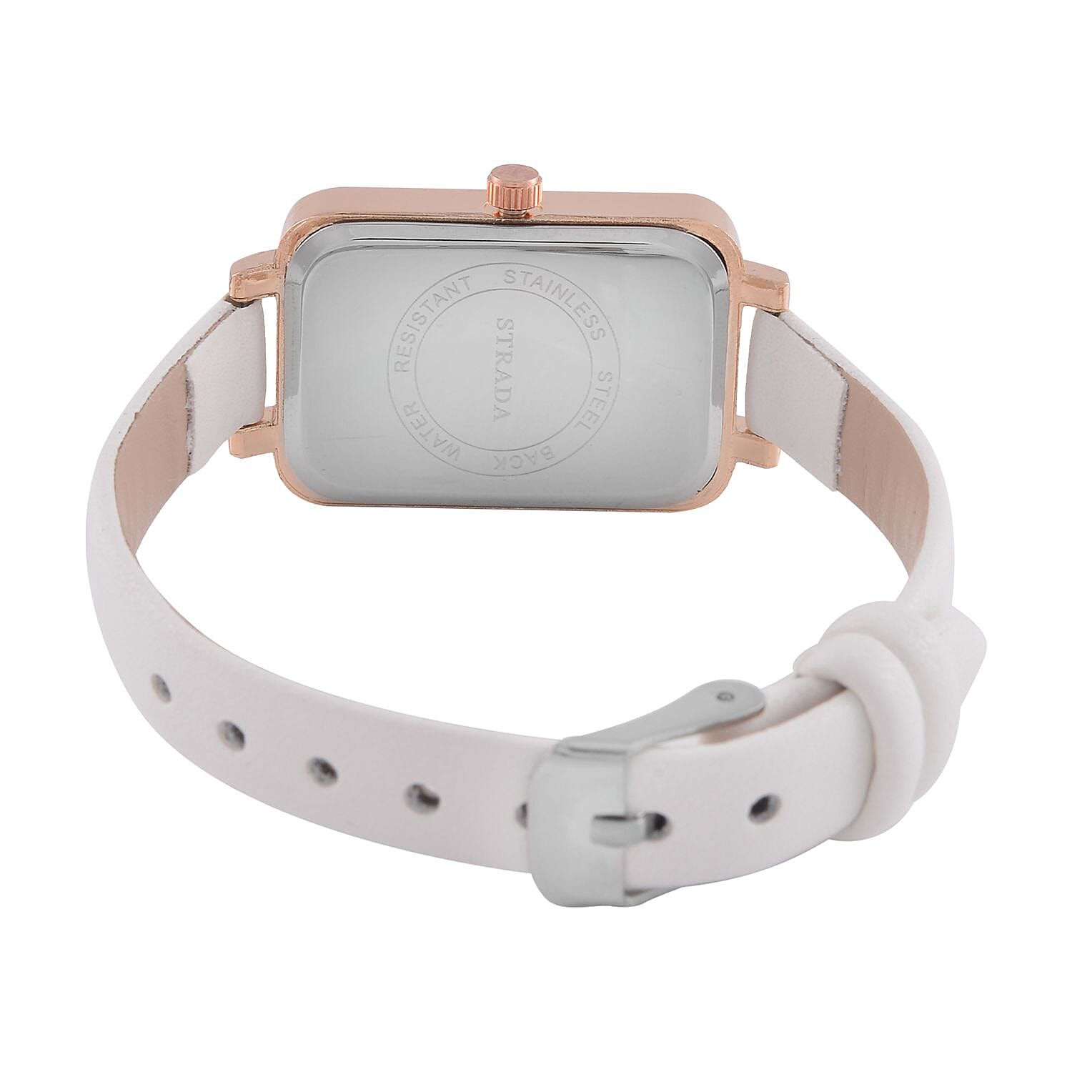 STRADA Japanese Movement White Stardust Dial Water Resistant Ladies Watch With White Leatherette Strap