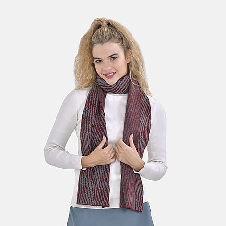 Closeout Deal - Stylish Knitted Scarf (One Size, 172x31 cm) - Burgundy & Light Grey