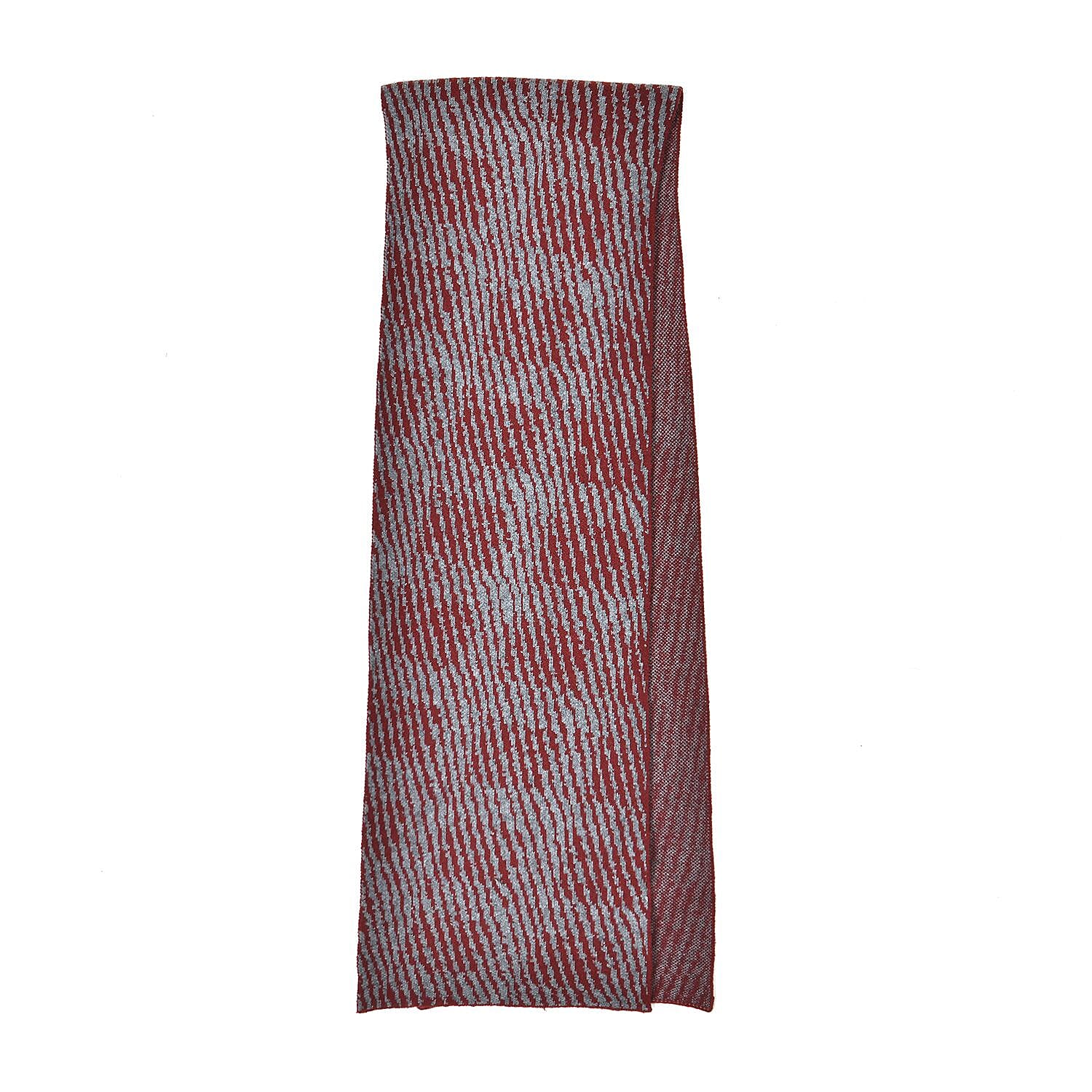 Closeout Deal - Stylish Knitted Scarf (One Size, 172x31 cm) - Burgundy & Light Grey