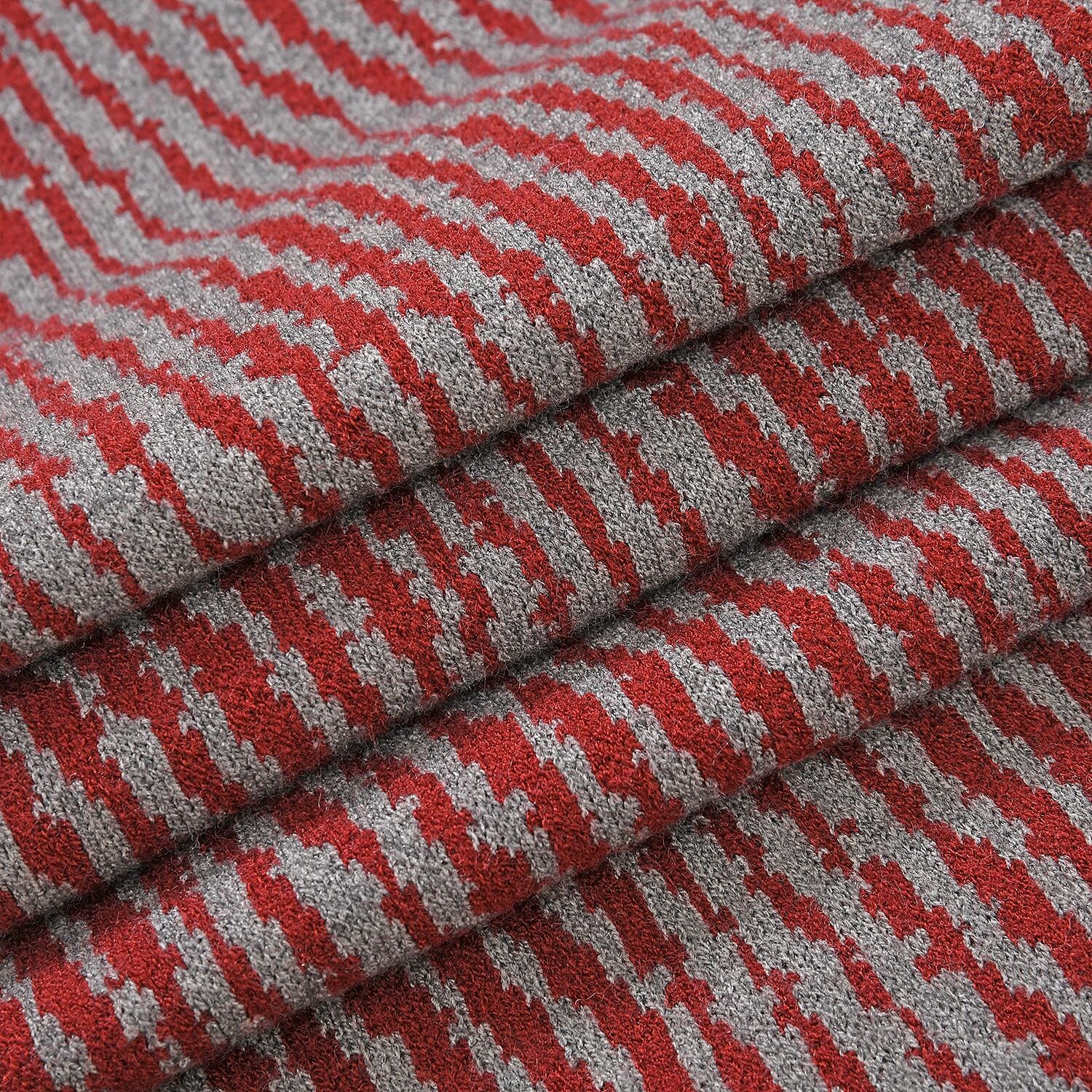 Closeout Deal - Stylish Knitted Scarf (One Size, 172x31 cm) - Burgundy & Light Grey