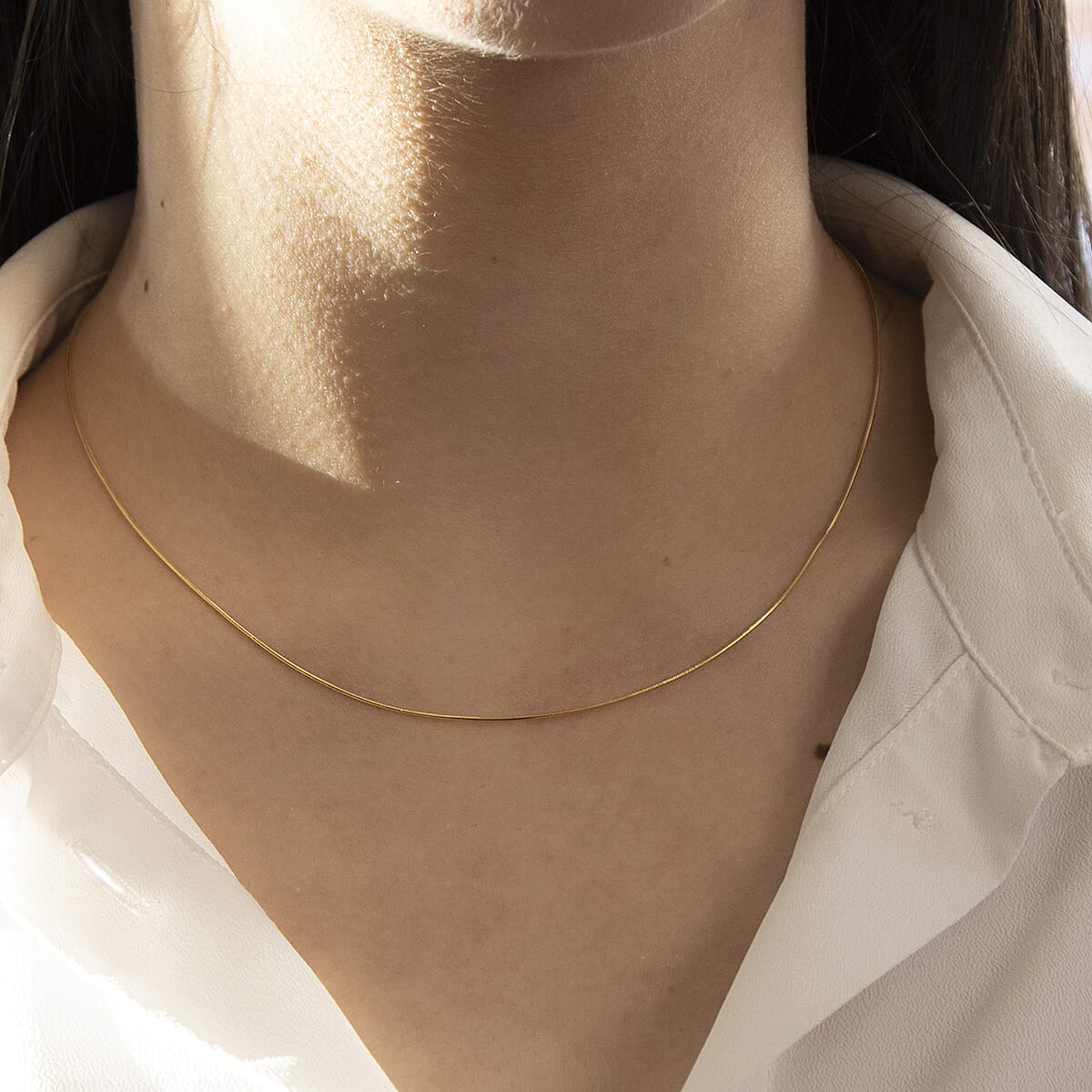 9K Yellow Gold Mini Round Snake Chain With Spring Ring Clasp (Size - 16)