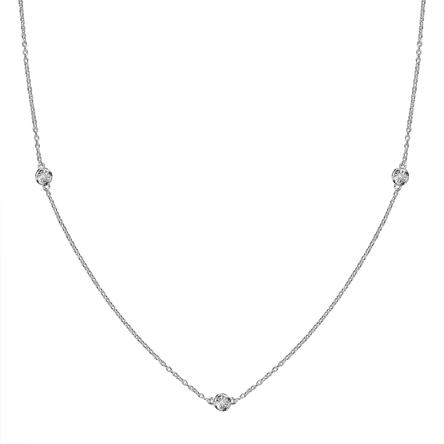 One Time Deal-Diamond Station Necklace (Size - 18) in Sterling Silver