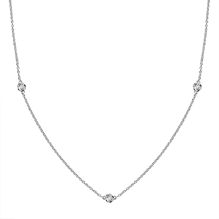One Time Deal-Diamond Station Necklace (Size - 18) in Sterling Silver