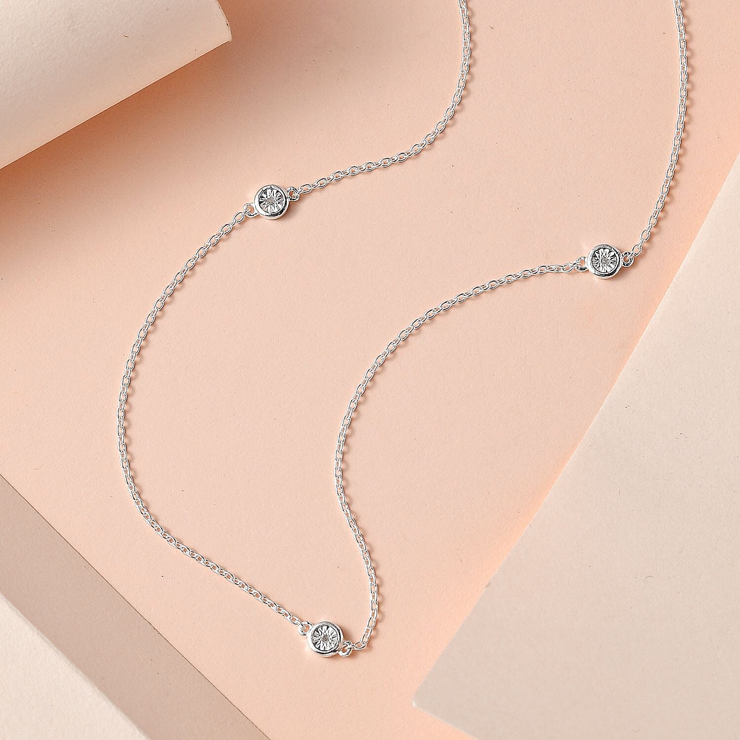 One Time Deal-Diamond Station Necklace (Size - 18) in Sterling Silver