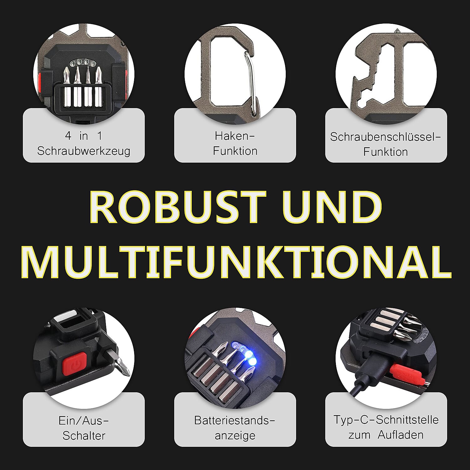 COB rechargeable keychain light - Black COB rechargeable keychain light - Black