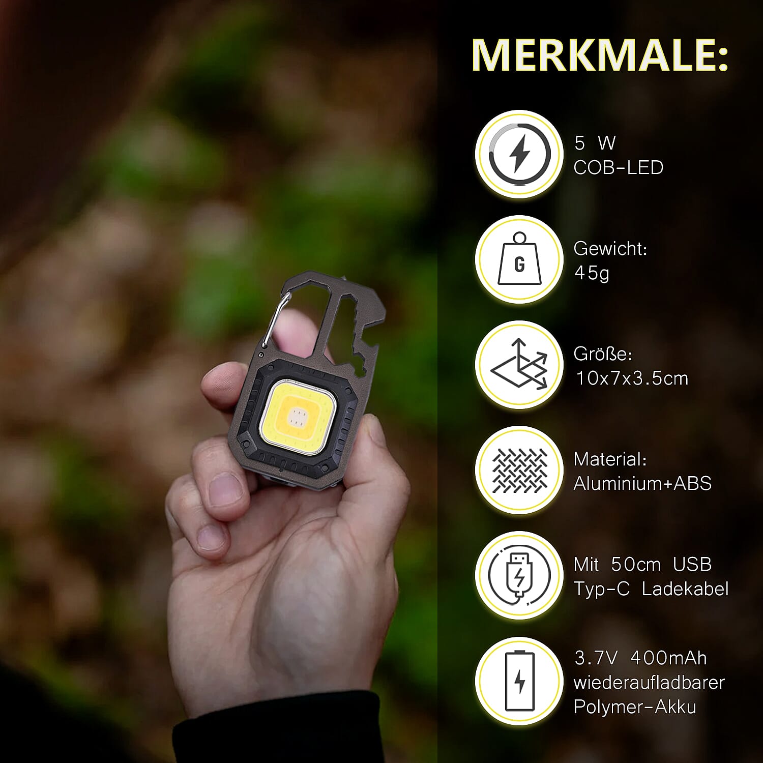 COB rechargeable keychain light - Black COB rechargeable keychain light - Black