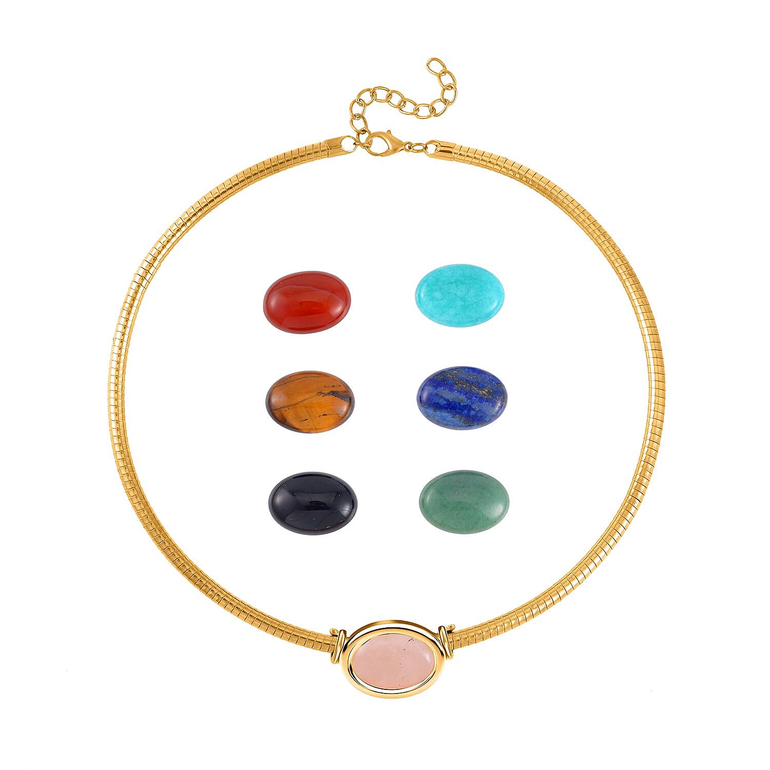 Multi Gemstone Interchangable Necklace (Size - 18-2 inch Ext.) in Yellow Gold Tone 160.00 Ct