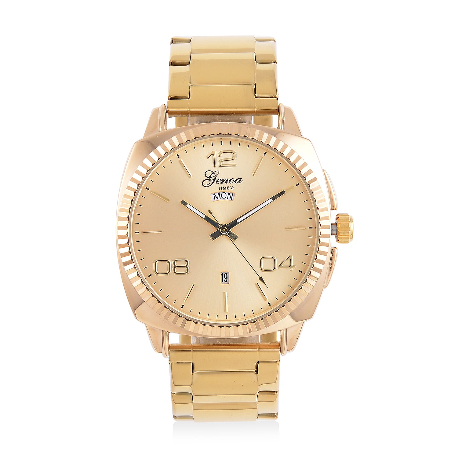 GENOA TIME V2 Double Calender Quartz Movement Gold Sunshine Dial 3 ATM Water Resistant Watch With Stainless Steel Chain Strap