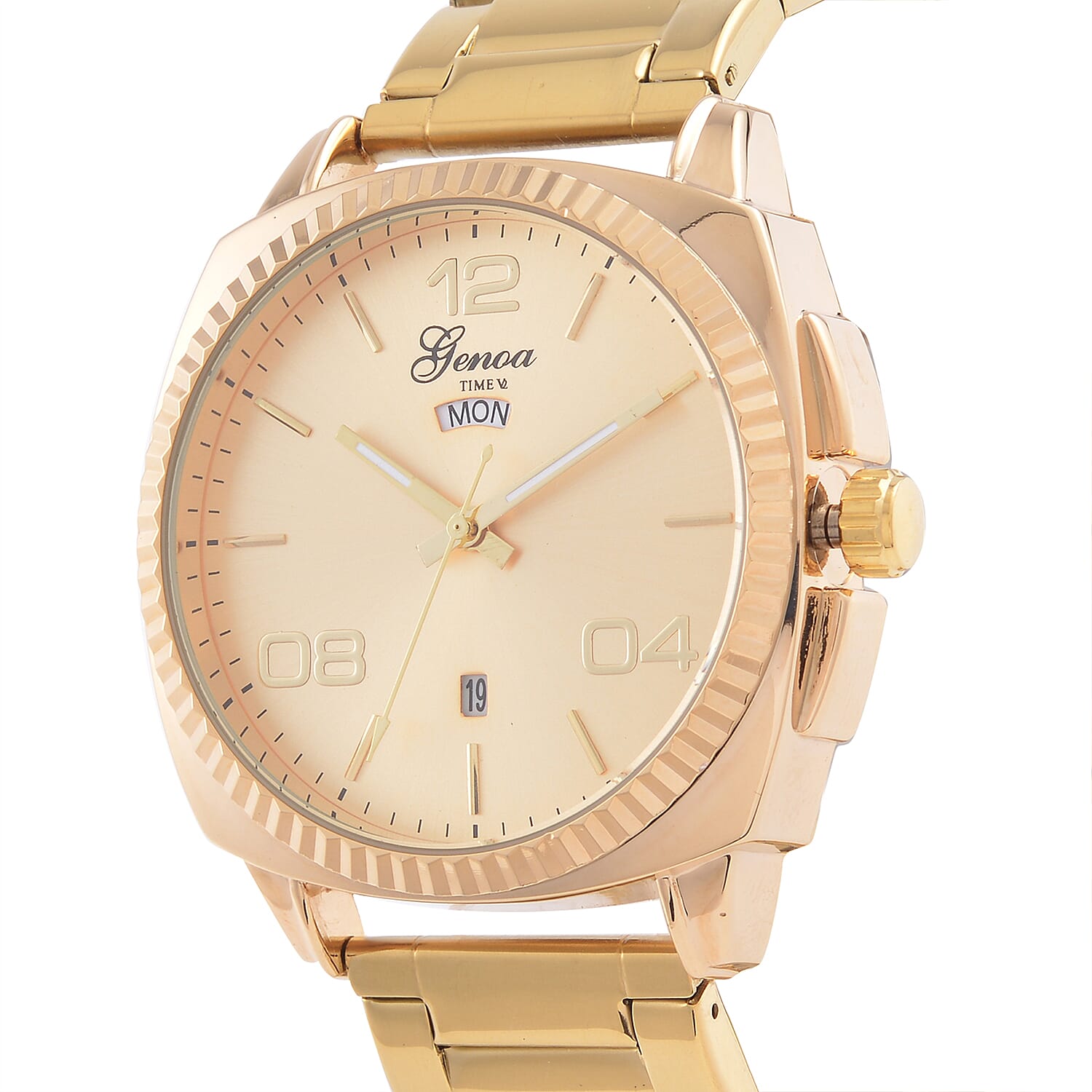 GENOA TIME V2 Double Calender Quartz Movement Gold Sunshine Dial 3 ATM Water Resistant Watch With Stainless Steel Chain Strap