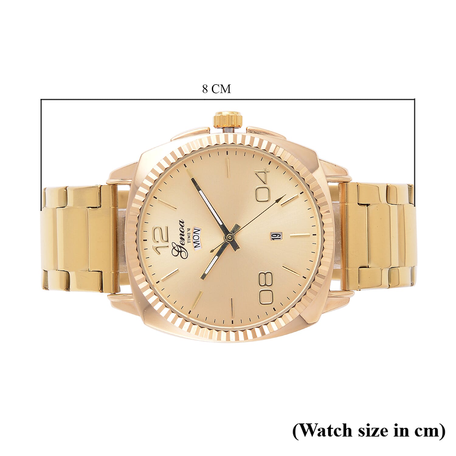 GENOA TIME V2 Double Calender Quartz Movement Gold Sunshine Dial 3 ATM Water Resistant Watch With Stainless Steel Chain Strap