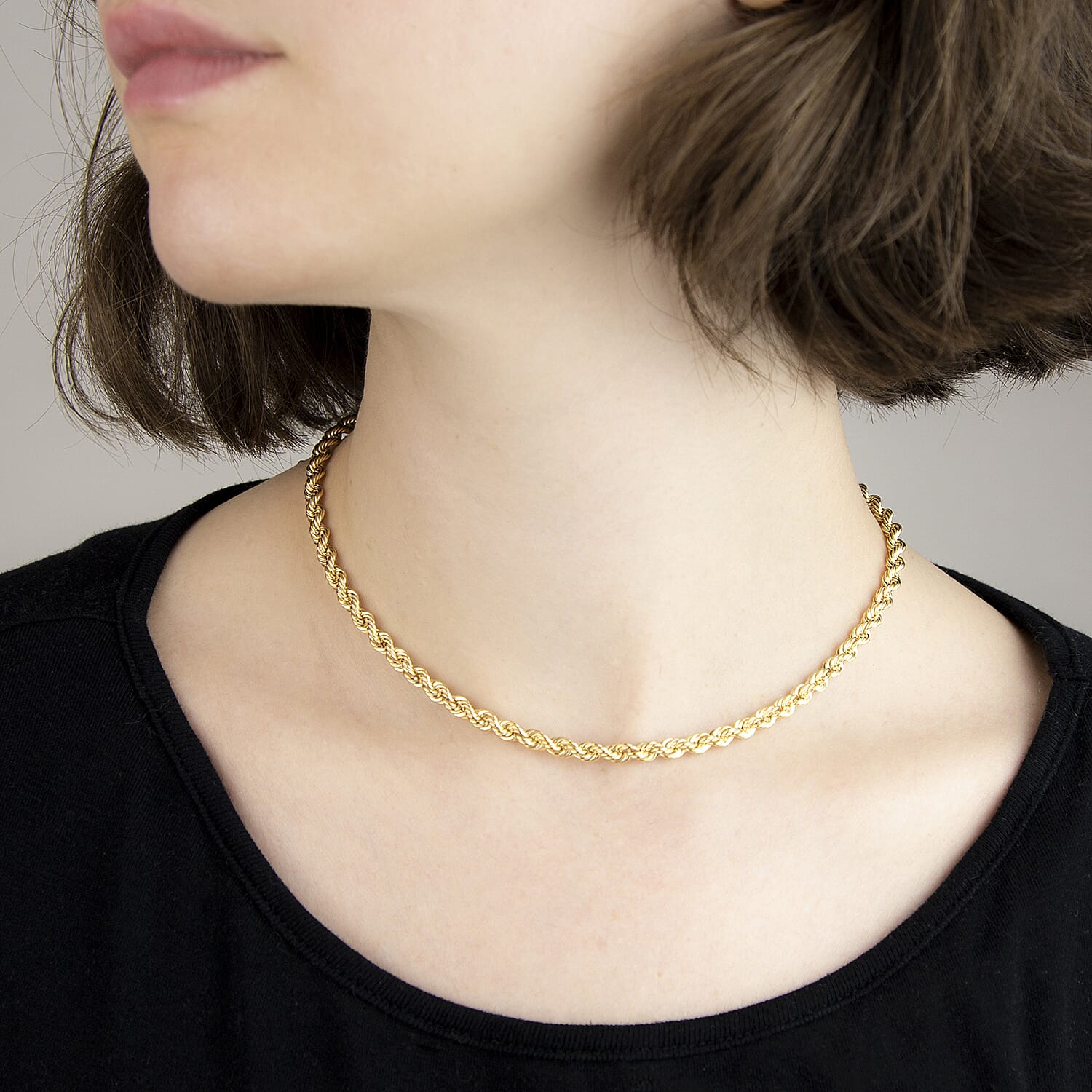 9K Yellow Gold Rope Chain With Spring Ring Clasp (Size - 16)