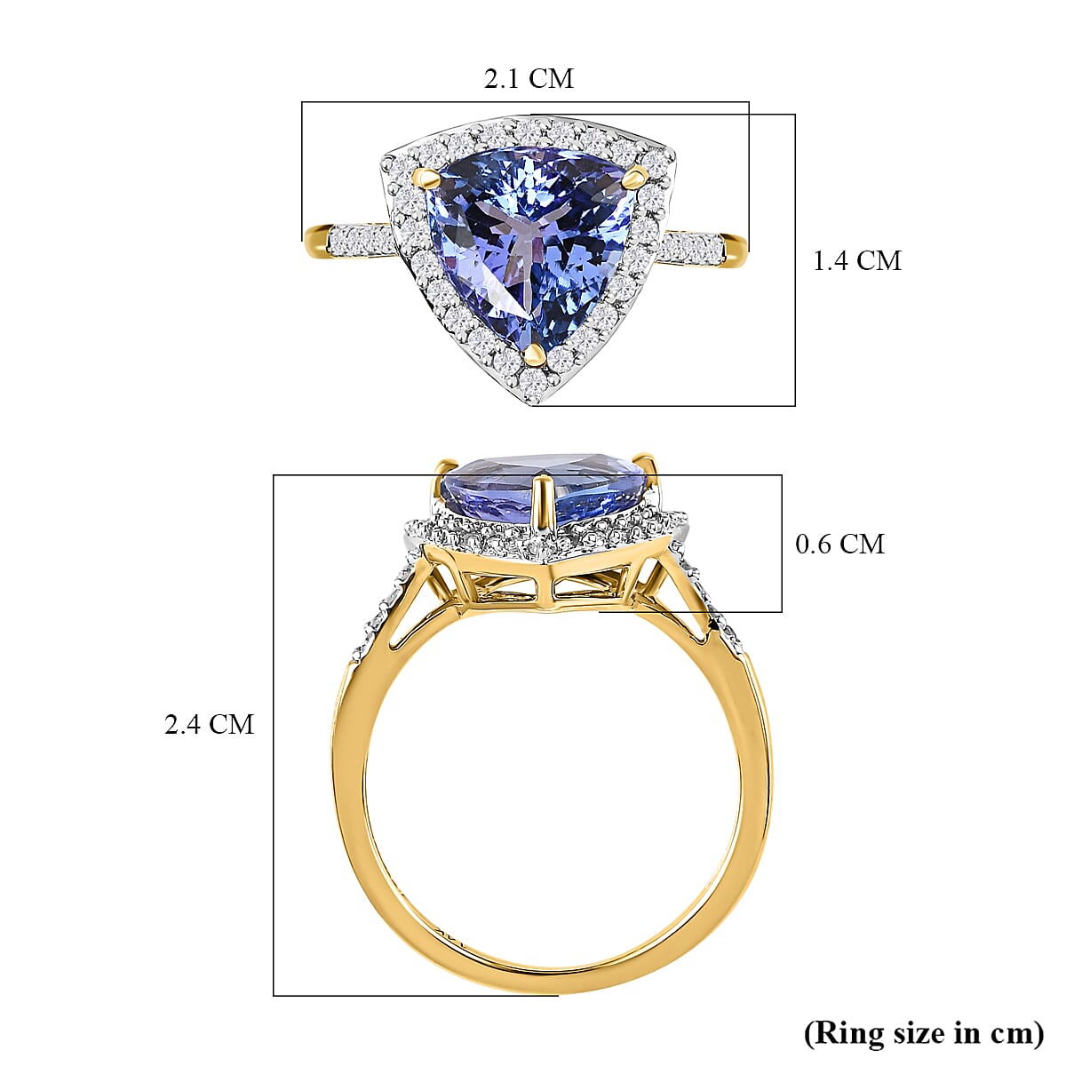 14K Yellow Gold AAA Tanzanite and Diamond Ring 3.01 Ct