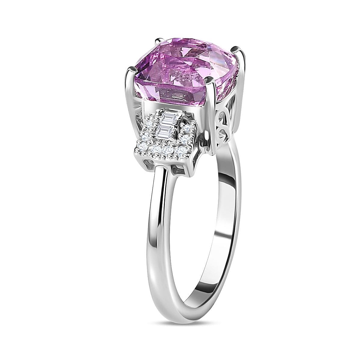 950 Platinum AAAA Patroke Kunzite and Diamond (VS - EF) Ring 4.65 Ct, Platinum Wt. 5.00 GM