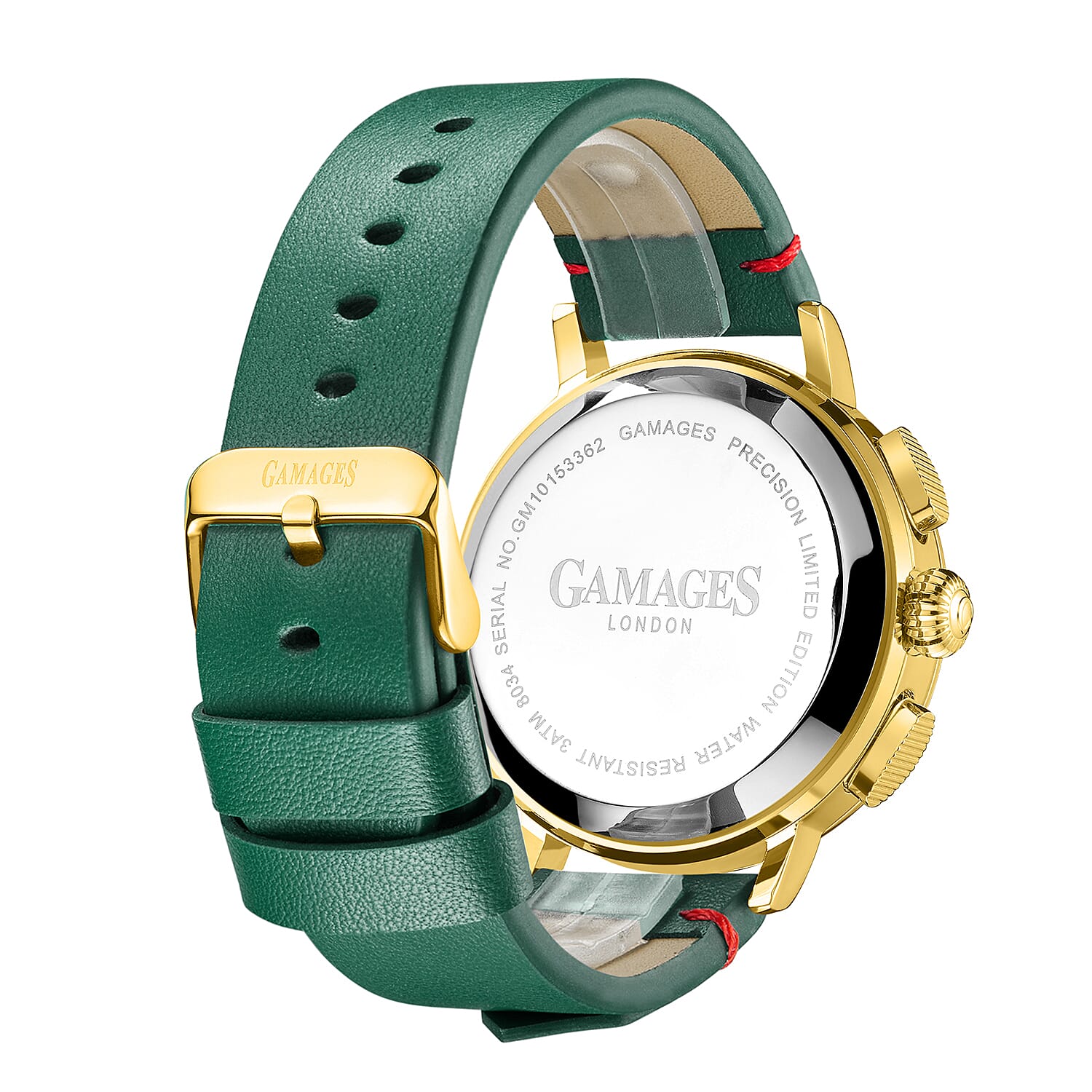 The Gamages Of London PRECISION Hand Assembled Automatic Movement Olive Dial 3 ATM Water Resistant Watch with Green Leather Bracelet