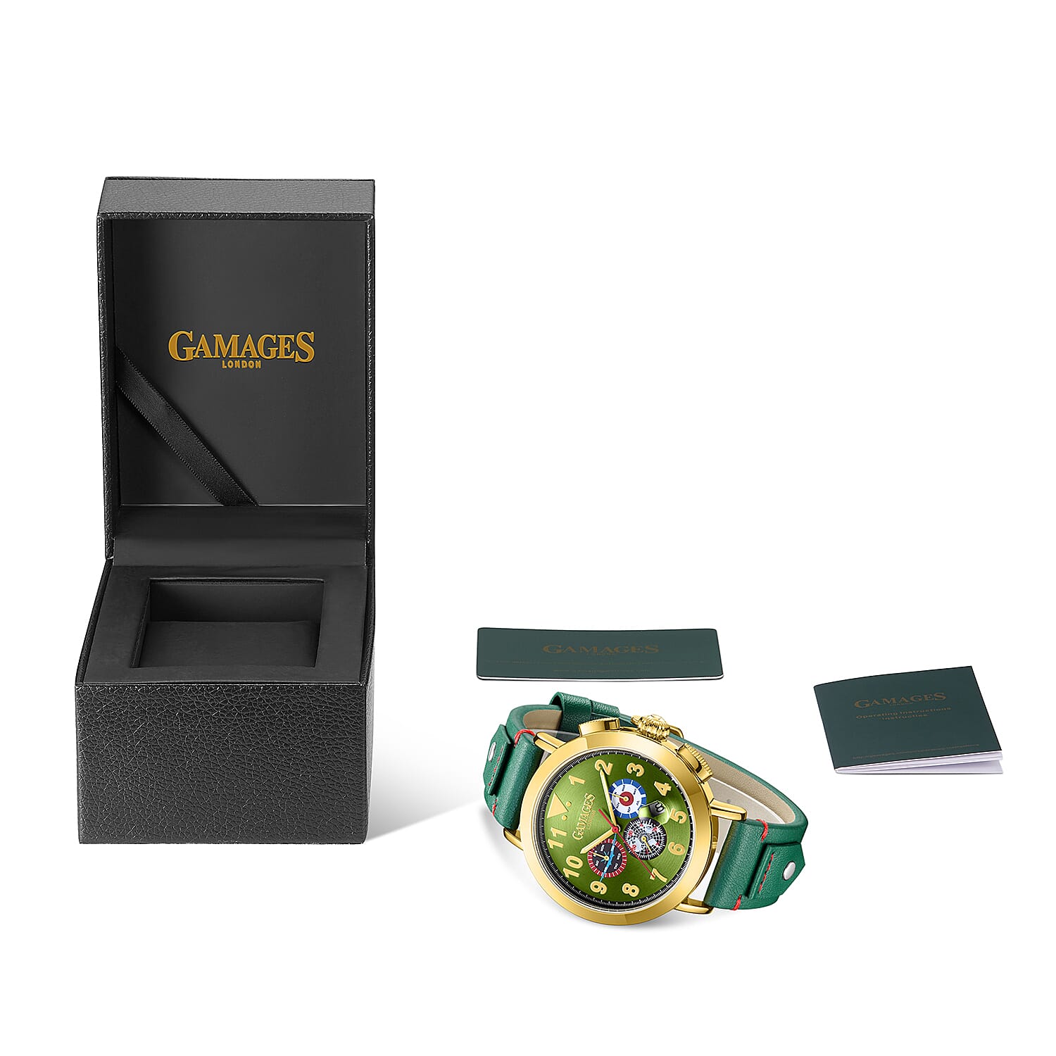 The Gamages Of London PRECISION Hand Assembled Automatic Movement Olive Dial 3 ATM Water Resistant Watch with Green Leather Bracelet