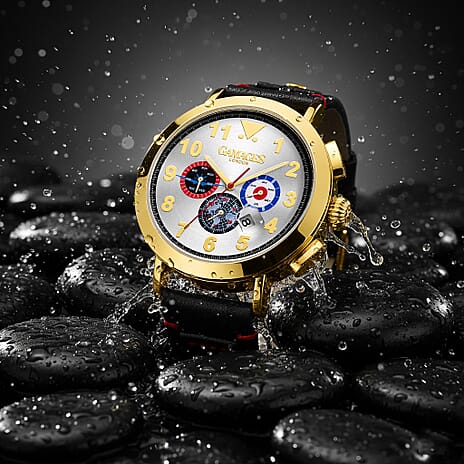 The Gamages Of London PRECISION Hand Assembled Automatic Movement White Dial 3 ATM Water Resistant Watch with Black Leather Bracelet