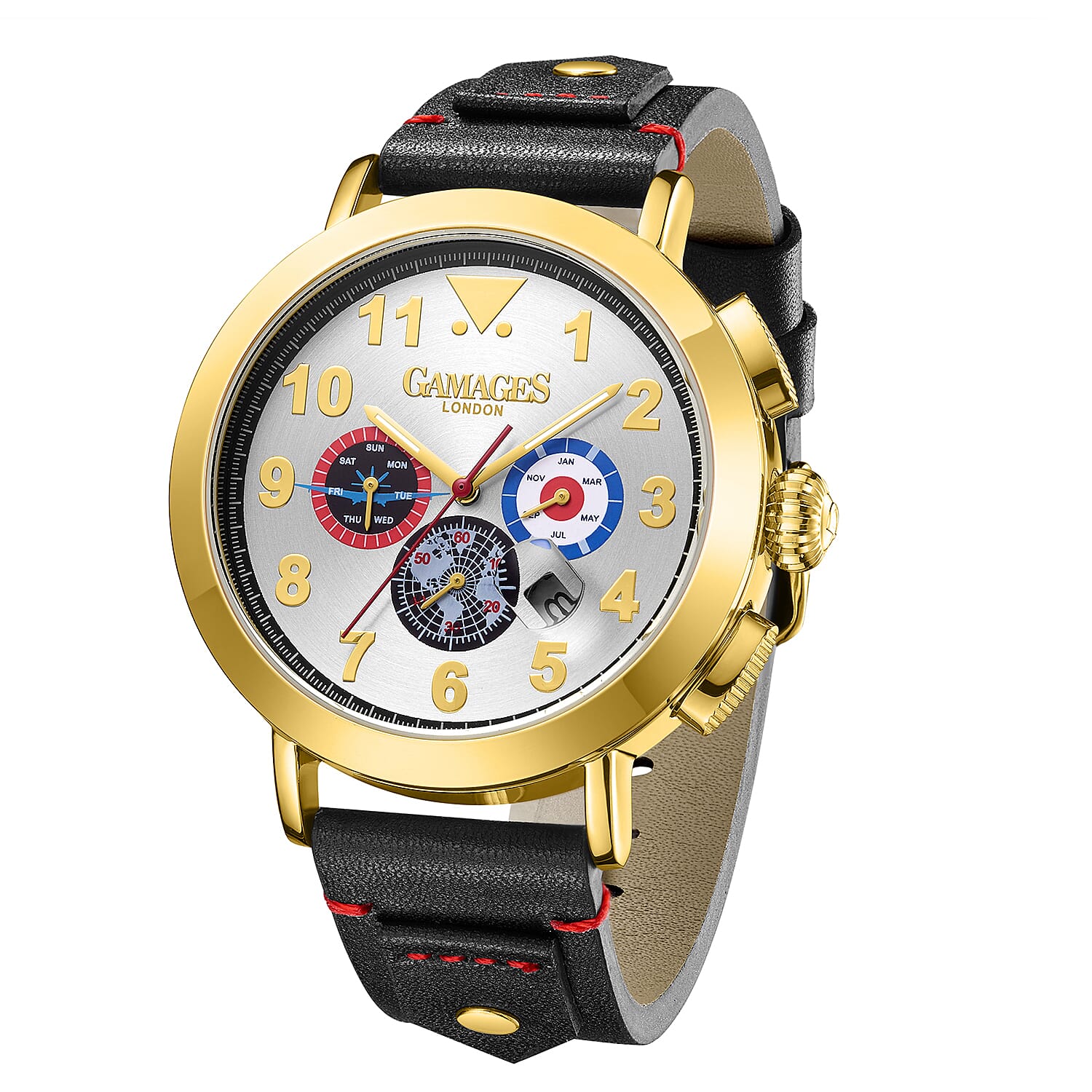 The Gamages Of London PRECISION Hand Assembled Automatic Movement White Dial 3 ATM Water Resistant Watch with Black Leather Bracelet