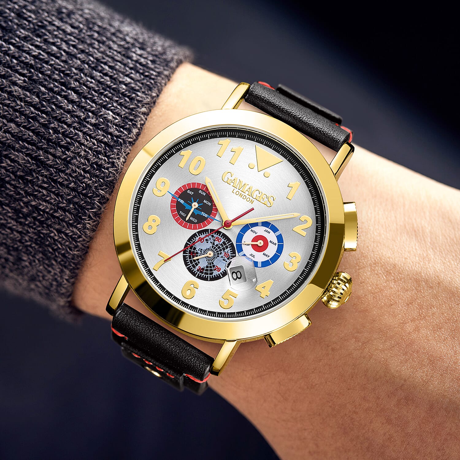 The Gamages Of London PRECISION Hand Assembled Automatic Movement White Dial 3 ATM Water Resistant Watch with Black Leather Bracelet