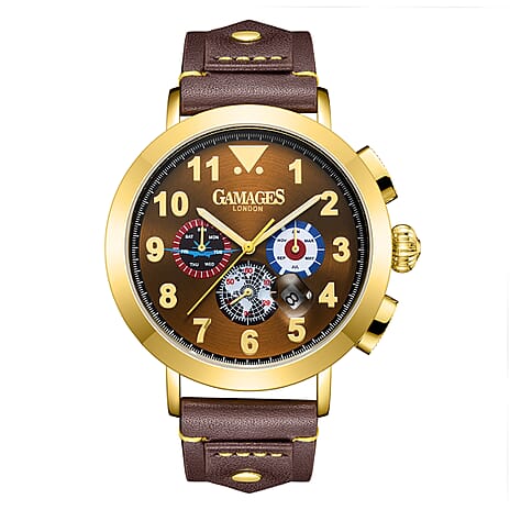 The Gamages Of London PRECISION Hand Assembled Automatic Movement Brown Dial 3 ATM Water Resistant Watch with Brown Leather Bracelet