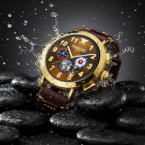 The Gamages Of London PRECISION Hand Assembled Automatic Movement Brown Dial 3 ATM Water Resistant Watch with Brown Leather Bracelet